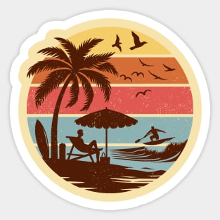 Vintage Surfing Beach Tropical Summer Retro Sunset Surfer Sticker